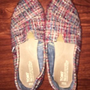 Toms Red Boucle Slip On Shoes